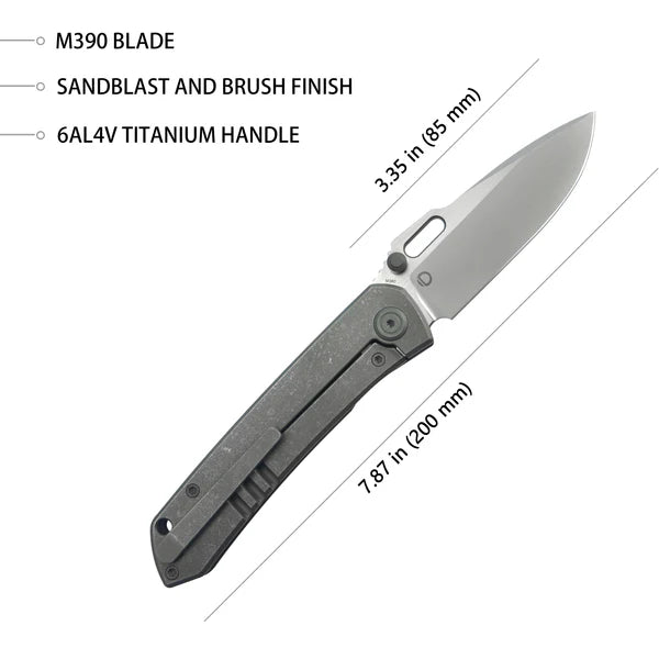 Blackout Frame Lock Folding Knife Gray Titanium Handle 3.15" Brush & Sandblast M390 KB259B
