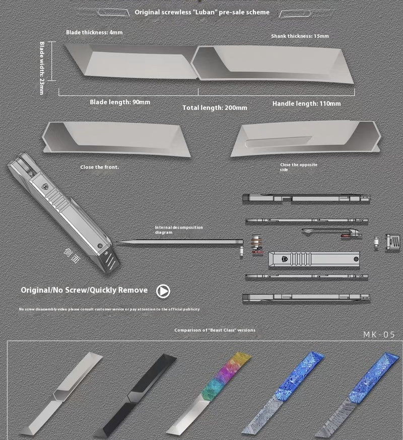 Mocenary Luban tenon and mortise structure without screws, detachable M390 titanium